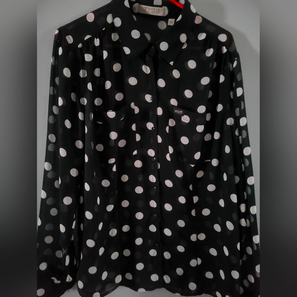 Guess Black and White Polka Dot Blouse